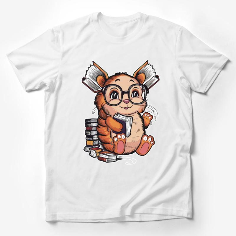 Cute Nerd Bookworm Cartoon Character T-Shirt for Readers and Librarians Male T-Shirt