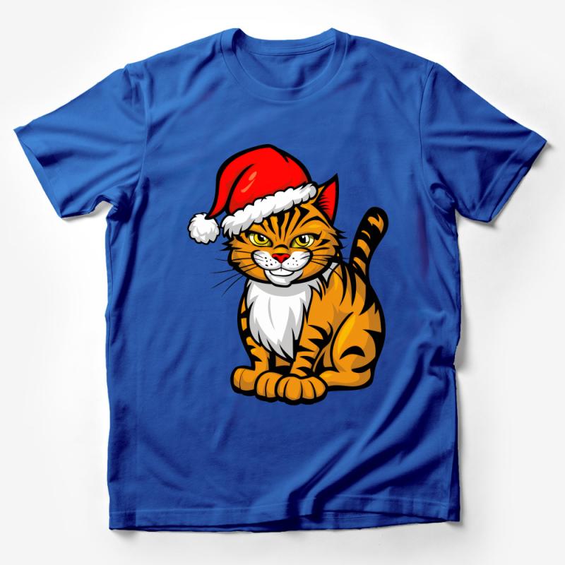 Festive Christmas Cat T-Shirt, Santa Hat Kitty Tee, Holiday Pet Lover Gift, Unisex Casual Wear, Cute Animal Graphic Top Male T-Shirt