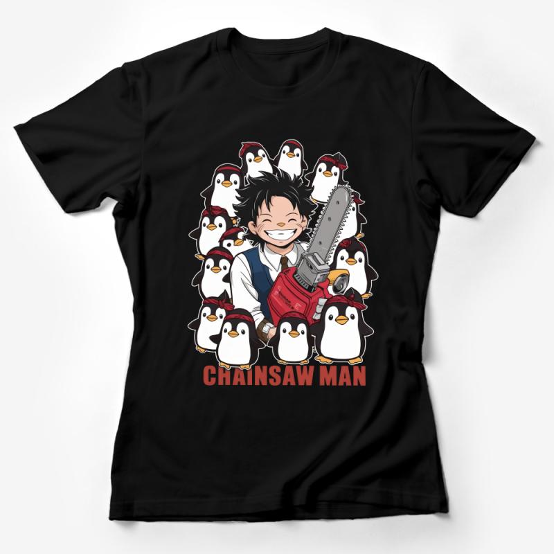 Chainsaw Man Anime Inspired T-Shirt, Cute Penguins and Character Graphic, Unisex Tee Female T-Shirt