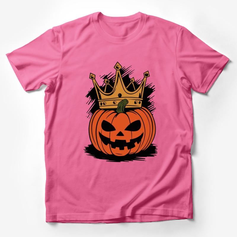 Halloween Pumpkin King T-Shirt, Spooky Jack-O'-Lantern Tee, Scary Crowned Pumpkin Top, Autumn Festive Apparel, Unisex Male T-Shirt