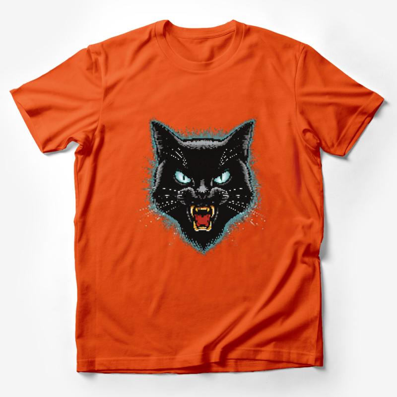 Black Cat T-Shirt, Vintage Style Feline Graphic Tee, Unisex Casual Roaring Cat Shirt, Animal Lover Cotton Top, Unique Gift Male T-Shirt