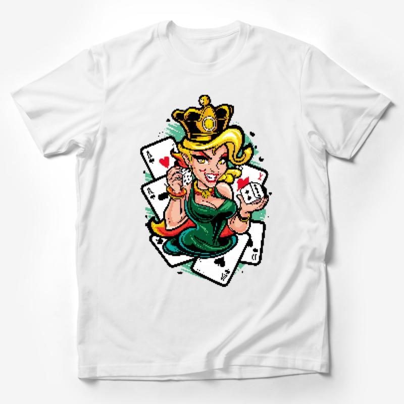 Queen of Hearts Playing Cards Graphic Tee, Retro Casino Style Shirt, Unique Poker Lover Gift Male T-Shirt