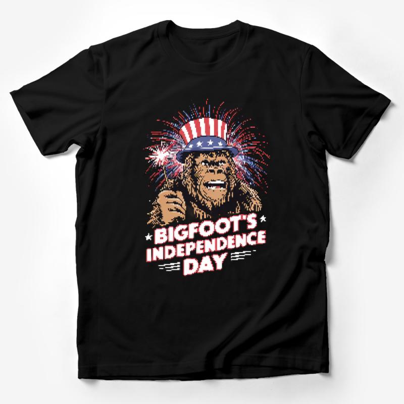 Patriotic Bigfoot T-Shirt, Independence Day Sasquatch Tee, American Flag Hat, Unisex Novelty Shirt, 4th of July Celebration Top, Gift Male T-Shirt