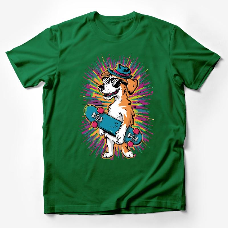 Skateboarding Dog T-Shirt, Cool Skateboarder Pup Tee, Hipster Animal Graphic Shirt, Unisex Cotton Tee Male T-Shirt