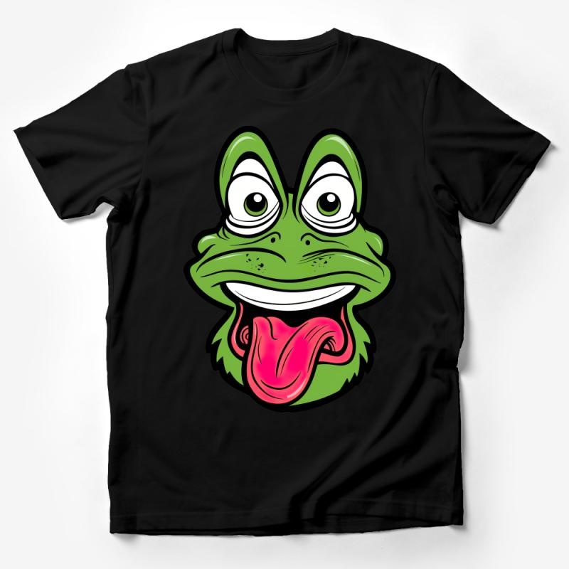 Fun Frog Face Graphic Tee, Casual Unisex T-Shirt, Cartoon Animal Print Shirt, Cute Amphibian Lover Top Male T-Shirt