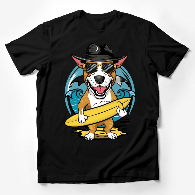 Surfing Dog T-Shirt, Cool Dog with Surfboard Graphic Tee, Summer Beach Casual Wear, Unisex Shirt, Fun Animal Illustration Male T-Shirt