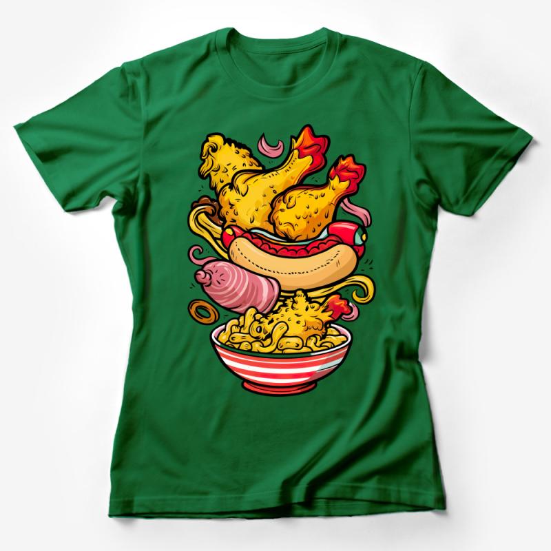 Fun Foodie T-Shirt, Quirky Fast Food Graphic Tee, Unique Colorful Junk Food Print Shirt, Gift for Food Lovers Female T-Shirt