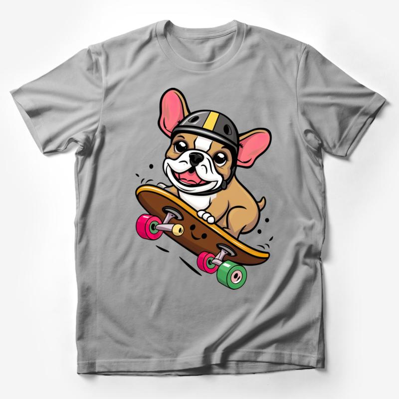 Skateboarding Bulldog T-Shirt, Cute Dog Skater Tee, Fun Cartoon Animal Shirt, Casual Streetwear Male T-Shirt