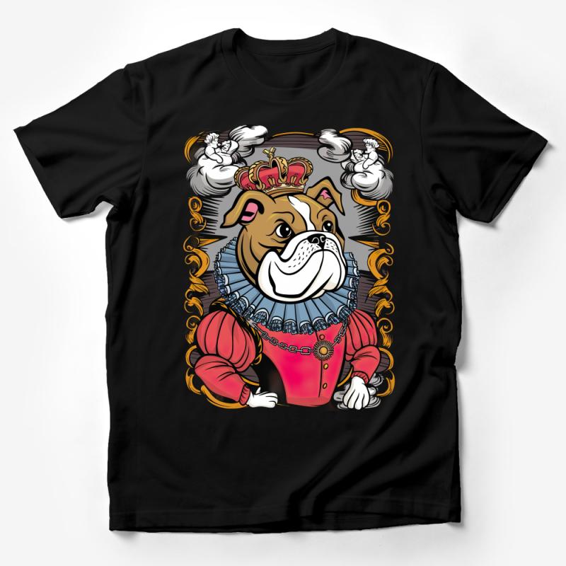 Unique Bulldog King Graphic T-Shirt, Funny Dog Lover Tee, Cute Animal Crown Shirt, Unisex Casual Wear Male T-Shirt