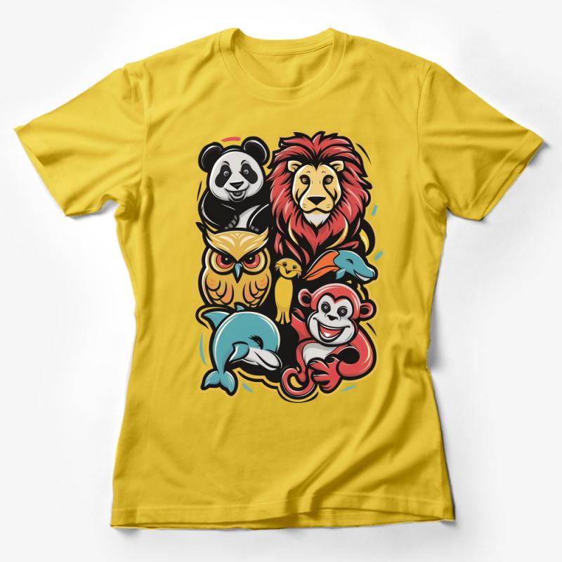 Animal Kingdom T-Shirt, Vibrant Zoo Creatures Tee, Lion Panda Dolphin Owl Meerkat Monkey Design, Unisex Graphic Shirt Female T-Shirt