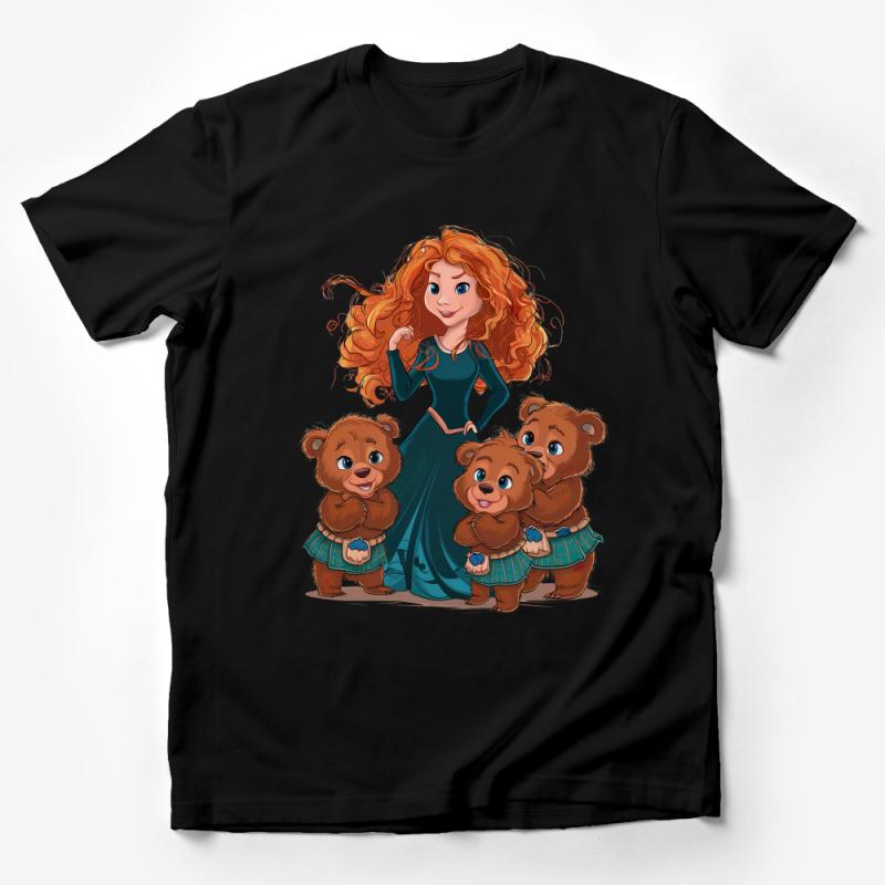 Whimsical Redhead Girl with Bears T-Shirt, Cute Animal Cartoon, Soft Cotton Tee, Unisex Kids Fashion, Playful Character Top, Gift Idea Male T-Shirt