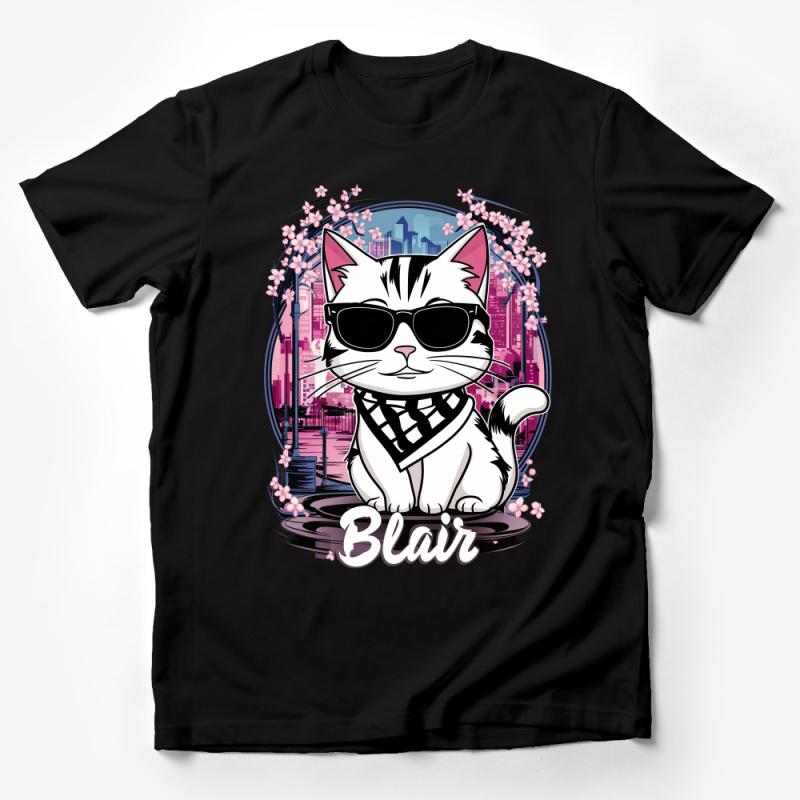 Stylish Cat T-Shirt, Cool Cat with Sunglasses, Urban Chic Kitty Tee, Pet Lover Floral City Fashion Top, Unisex Graphic Shirt Male T-Shirt