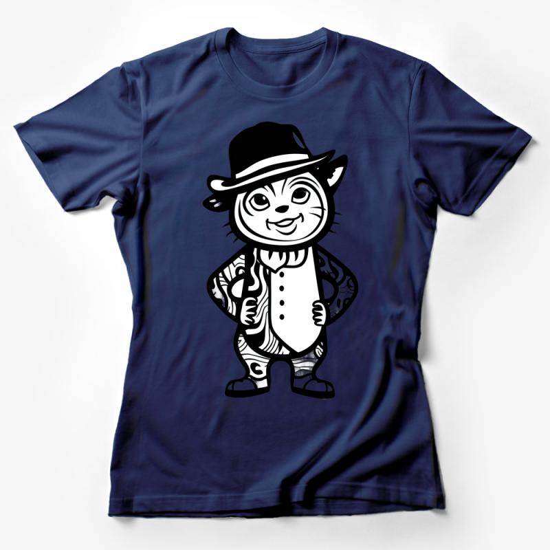 Cute Cat Character T-Shirt, Whimsical Feline with Hat, Cartoon Cat Lover Tee, Unique Graphic Shirt Female T-Shirt