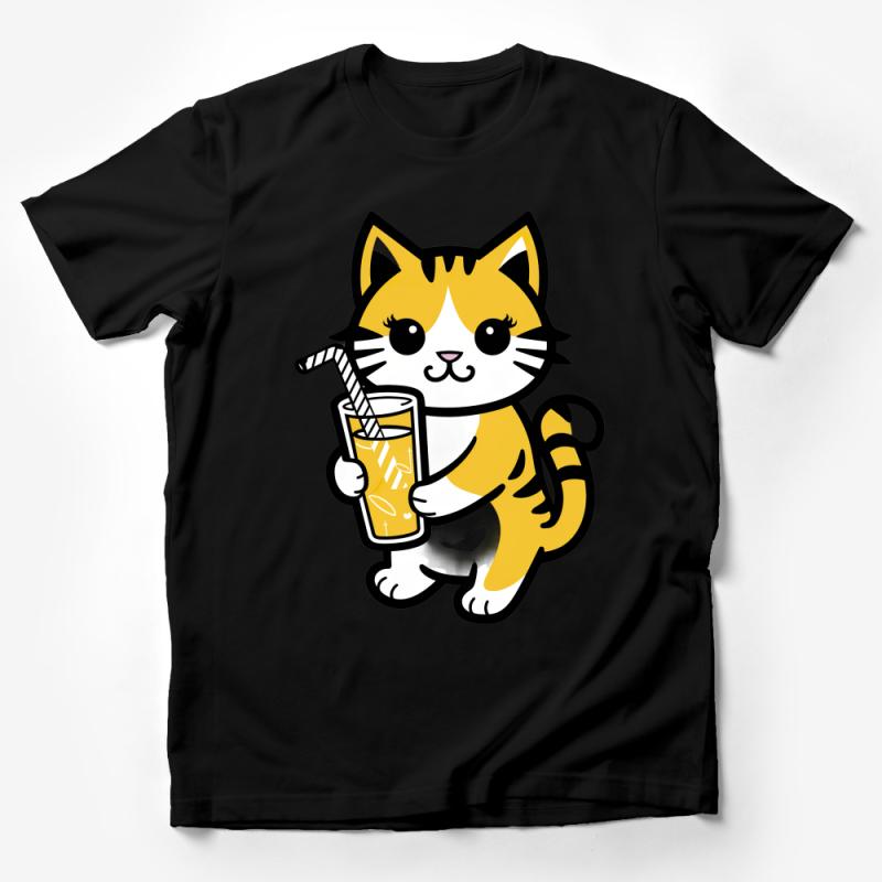 Cute Cat T-Shirt, Kitten with Drink Graphic Tee, Unisex Summer Casual Top, Animal Lover Apparel, Gift for Cat Owners, Soft Cotton Shirt Male T-Shirt