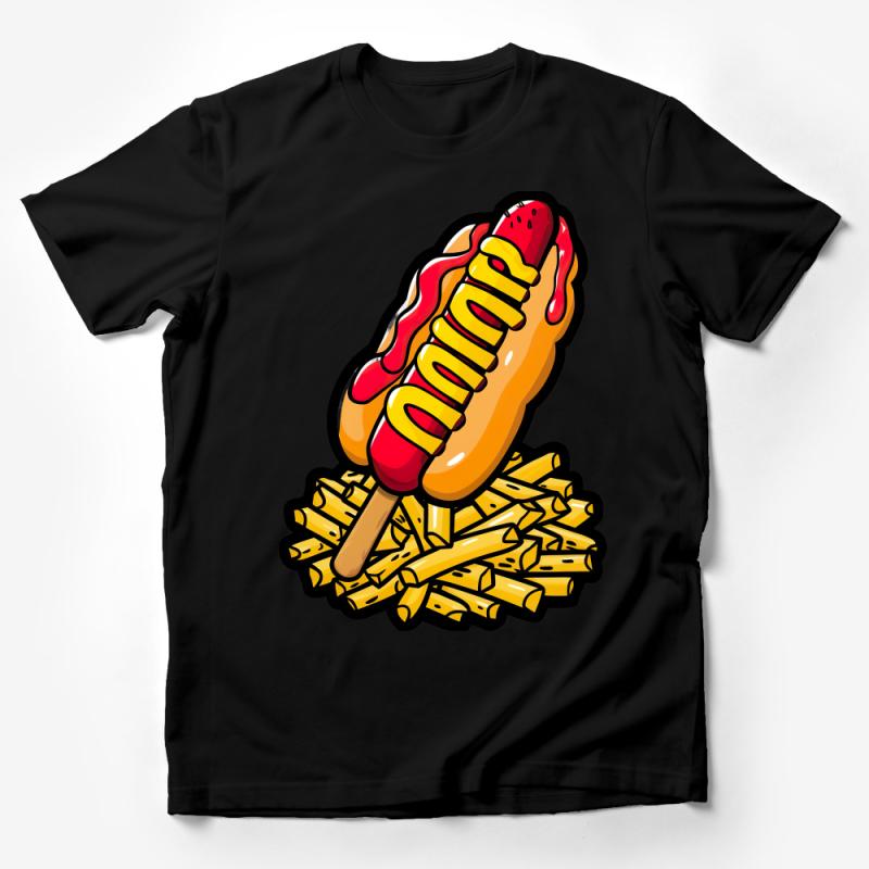 Fun Foodie T-Shirt, Hot Dog and Fries Graphic Tee, Colorful Casual Streetwear, Unisex Fashion Top, Gift for Fast Food Lovers Male T-Shirt