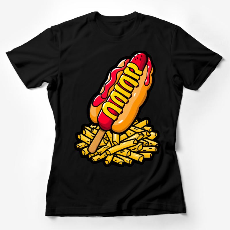 Fun Foodie T-Shirt, Hot Dog and Fries Graphic Tee, Colorful Casual Streetwear, Unisex Fashion Top, Gift for Fast Food Lovers Female T-Shirt