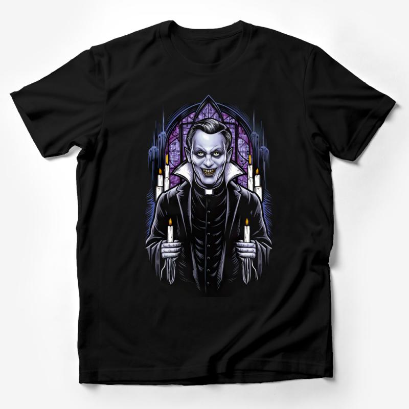 Gothic Vampire Graphic Tee, Dark Fantasy Dracula Art, Unisex Horror T-Shirt, Creepy Cathedral Illustration Clothing Male T-Shirt