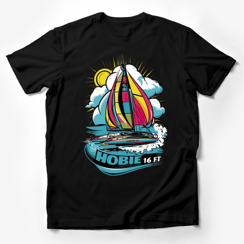 Colorful Sailing Boat T-Shirt, Nautical Ocean Theme, Casual Beachwear, Unisex Graphic Tee, Hobie Inspired Top, Gift for Sailors Male T-Shirt