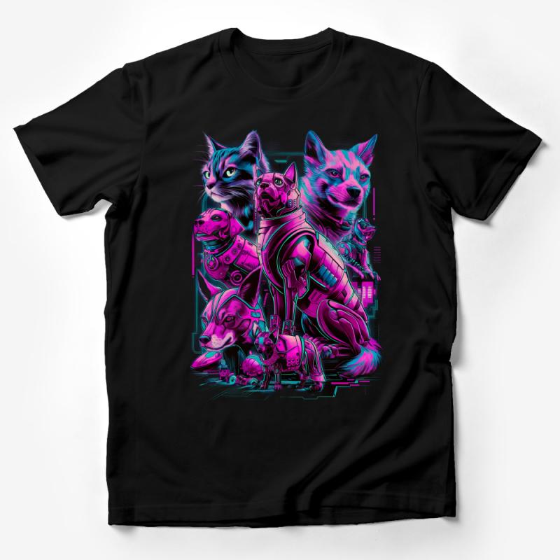 Colorful Cyberpunk Animals T-Shirt, Futuristic Neon Pet Art Tee, Sci-Fi Fashion Top, Unisex Male T-Shirt