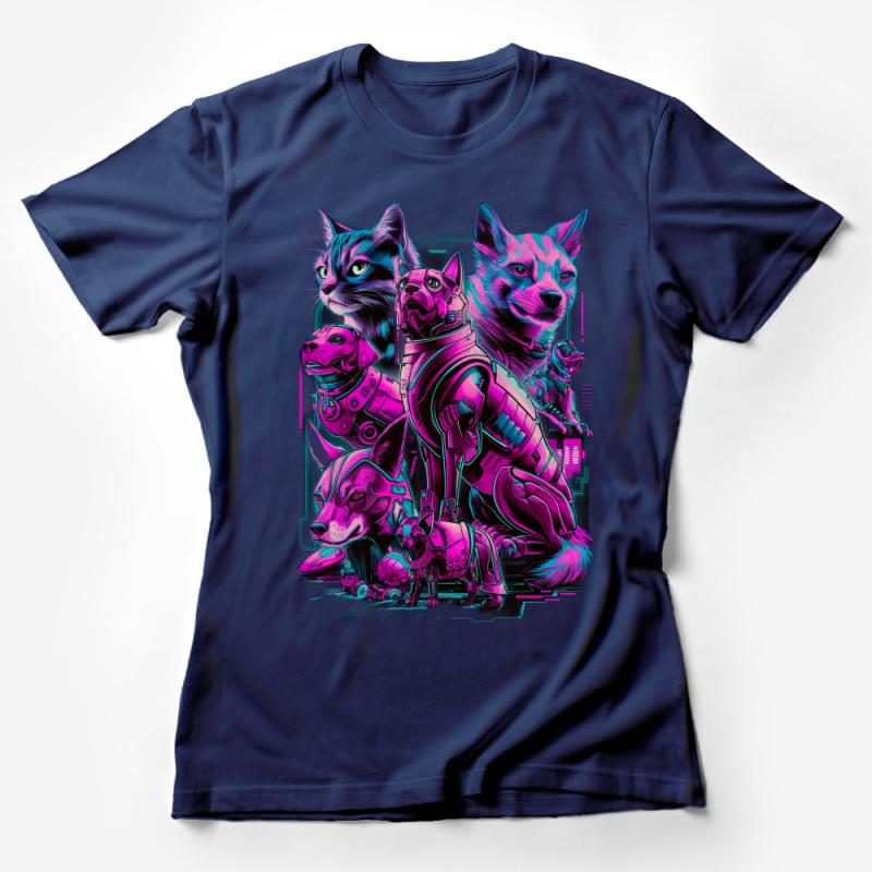 Colorful Cyberpunk Animals T-Shirt, Futuristic Neon Pet Art Tee, Sci-Fi Fashion Top, Unisex Female T-Shirt