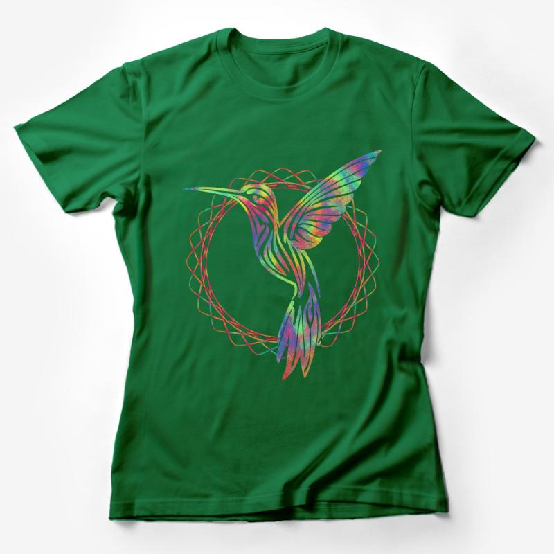 Colorful Hummingbird T-Shirt, Abstract Art Crew Neck, Unisex Graphic Tee, Casual Summer Top, Nature Lover Gift, Vibrant Bird Design Female T-Shirt