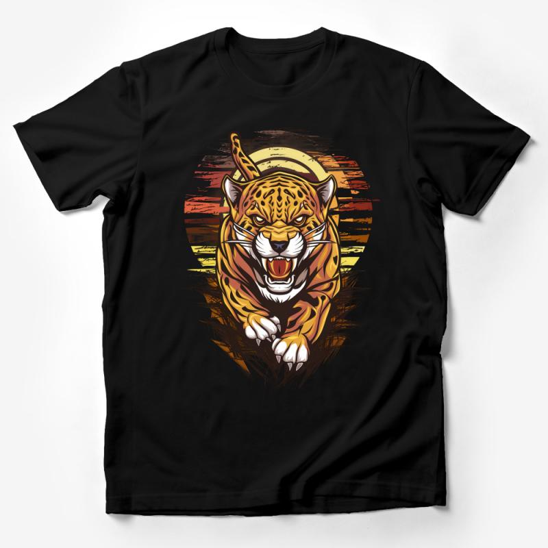 Fierce Tiger Graphic Tee, Abstract Animal Print T-Shirt, Colorful Jungle Cat Top, Unisex Streetwear, Casual Roaring Tiger Shirt Design Male T-Shirt