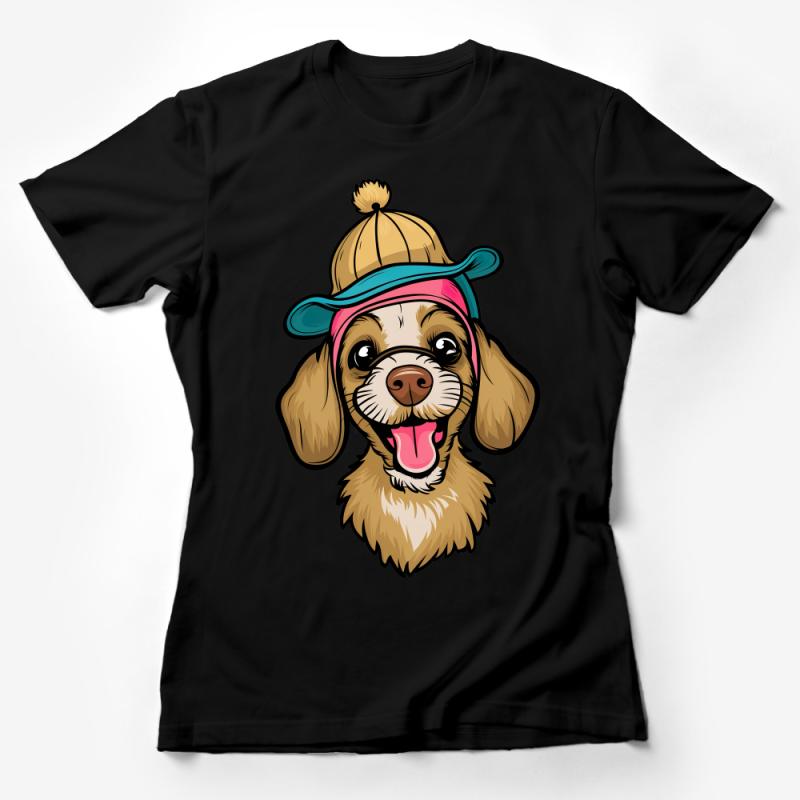 Cute Dog in Hat T-Shirt, Funny Cartoon Puppy Tee, Unisex Graphic Shirt, Animal Lover Clothing Gift Female T-Shirt