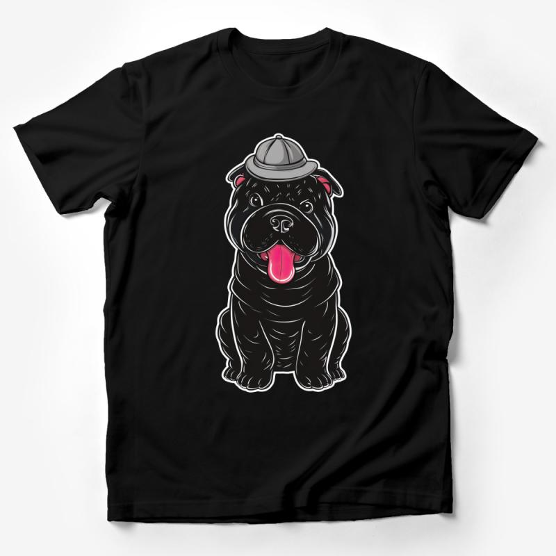 Cartoon Bulldog with Hat T-Shirt, Cute Dog Lover Tee, Casual Unisex Shirt, Stylish Pet Illustration Top, Gift for Dog Owners Male T-Shirt