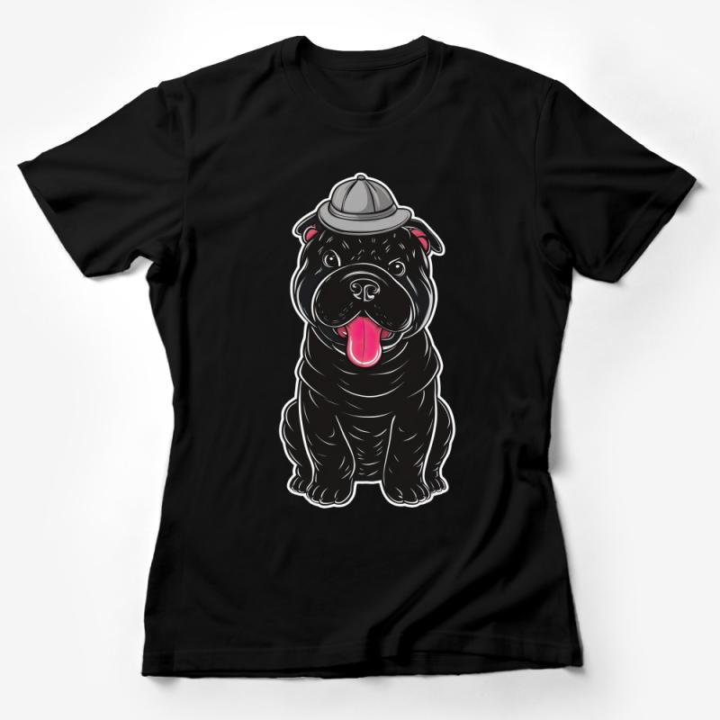 Cartoon Bulldog with Hat T-Shirt, Cute Dog Lover Tee, Casual Unisex Shirt, Stylish Pet Illustration Top, Gift for Dog Owners Female T-Shirt