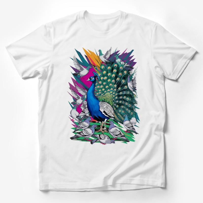 Peacock T-Shirt, Colorful Bird Graphic Tee, Urban Style Unisex Shirt, Nature Inspired Clothing, Vibrant Peacock Illustration Top Male T-Shirt