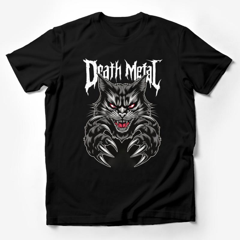 Men's Death Metal Cat T-Shirt, Black Gothic Feline Tee, Heavy Metal Music Fan, Dark Humor Cat Lover Shirt, Unique Graphic Tee Male T-Shirt