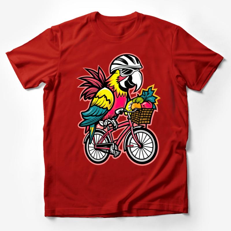 Parrot Cyclist T-Shirt, Colorful Bird Riding Bike, Tropical Parrot Graphic Tee, Unique Animal Lovers Shirt, Fun Summer Top Male T-Shirt