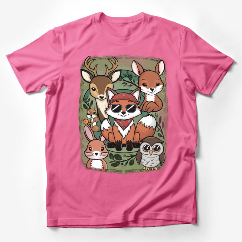 Kids Animal Friends T-Shirt, Cute Fox Deer Owl Rabbit Tee, Unisex Children's Forest Creatures Shirt, Fun Woodland Graphic Top for Toddlers Male T-Shirt