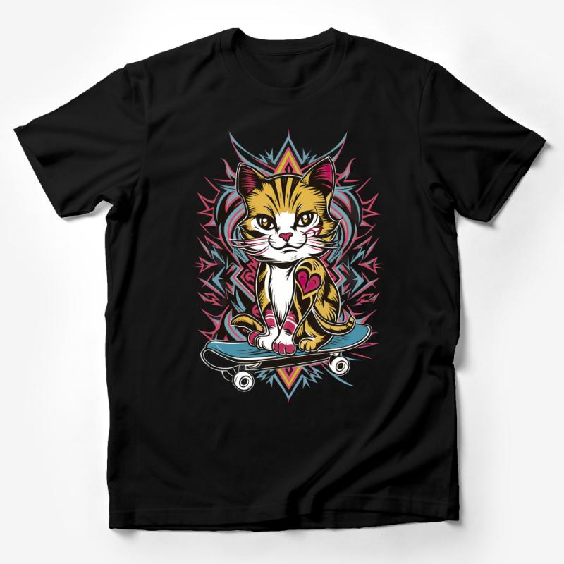 Cool Skateboarding Cat T-Shirt, Hip Cat with Glasses Graphic Tee, Urban Style Feline Skate Shirt, Unisex Male T-Shirt