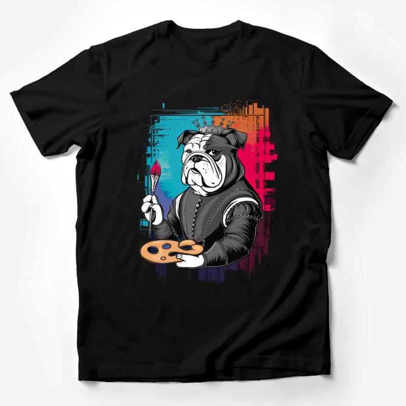 Bulldog Artist T-Shirt, Hip Urban Dog Painter Tee, Creative Animal Graphic Shirt, Artsy Pet Lover Gift Male T-Shirt