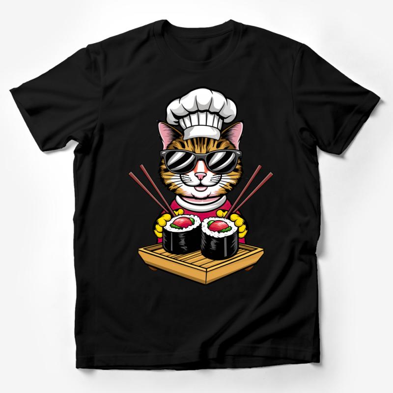 Chef Cat T-Shirt, Cute Sushi Lover Cat Tee, Funny Cooking Cat Graphic T-Shirt, Unisex Culinary Cat Shirt Male T-Shirt