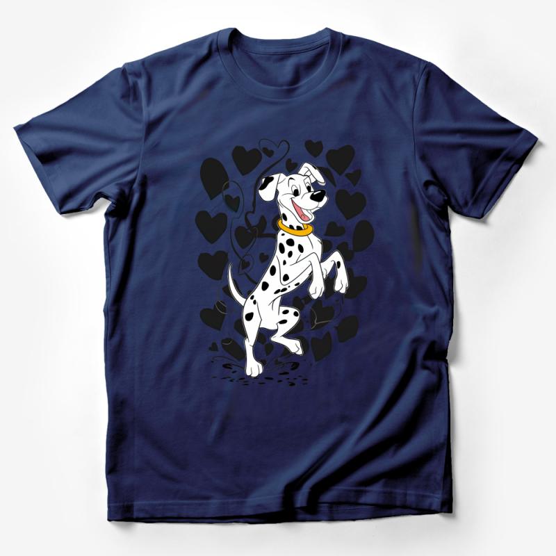 Dalmatian Dog T-Shirt, Black and White Dog with Hearts, Animal Lover Gift, Unisex Graphic Tee, Casual Canine Art Shirt, Pet Enthusiast Top Male T-Shirt