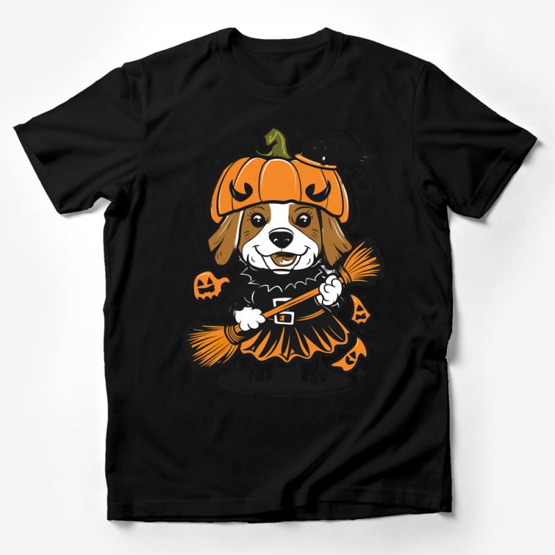 Halloween Dog T-Shirt, Cute Pumpkin Dog Witch Graphic Tee, Unisex Fall Season Apparel, Pet Lover Gift Male T-Shirt