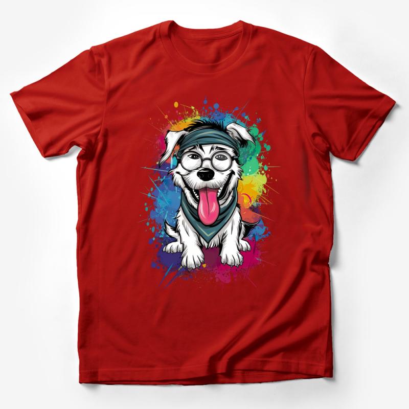 Colorful Dog T-Shirt, Hipster Dog with Glasses, Vibrant Paint Splatter Tee, Animal Lover Gift, Unisex Graphic Shirt, Pet Illustration Top Male T-Shirt