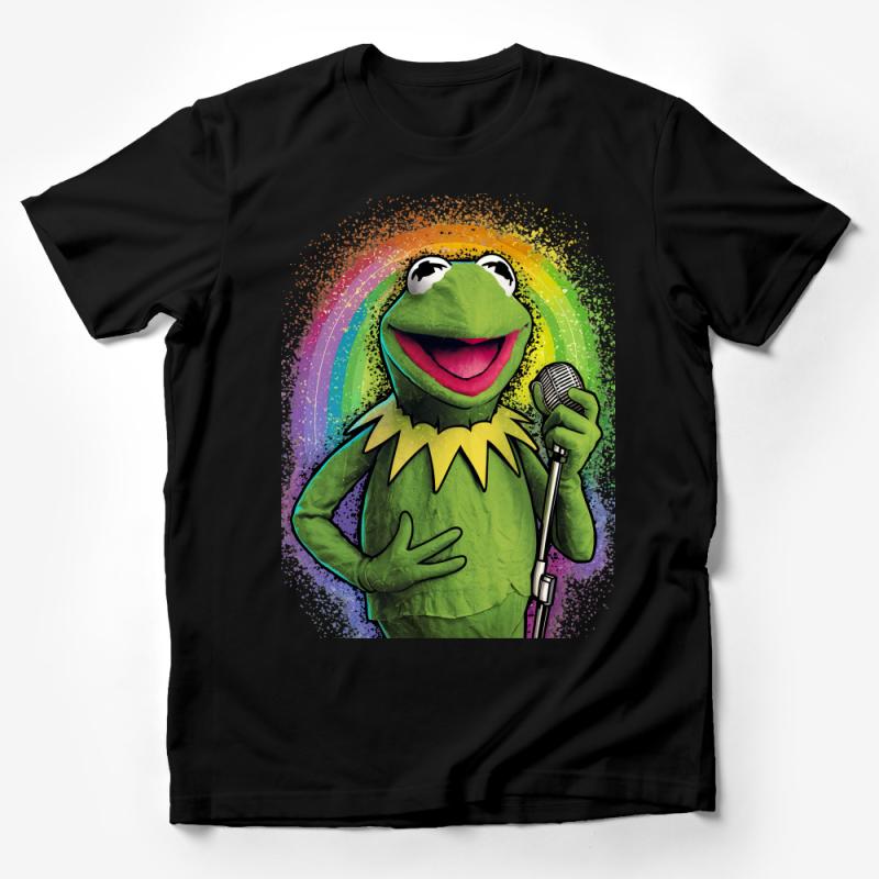 Vibrant Cartoon Frog T-Shirt, Colorful Animal Character Tee, Retro Style Rainbow Graphic Shirt, Unisex Casual Top, Music Lover Gift Male T-Shirt