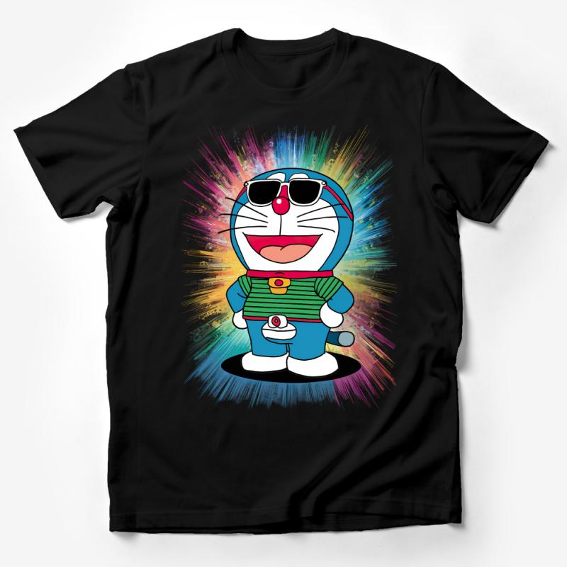 Colorful Cartoon Cat T-Shirt, Whimsical Feline Graphic Tee, Unisex Kids and Adults Casual Wear Male T-Shirt