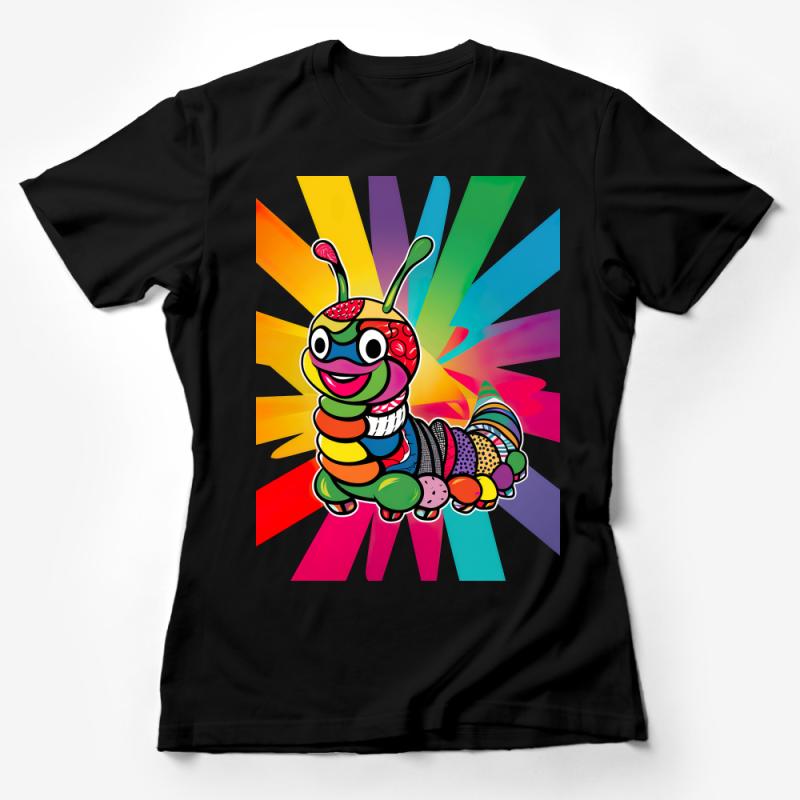 Rainbow Caterpillar T-Shirt, Colorful Insect Graphic Tee, Unisex Cotton Shirt, Casual Summer Tee, Unique Bug Illustration Apparel Female T-Shirt