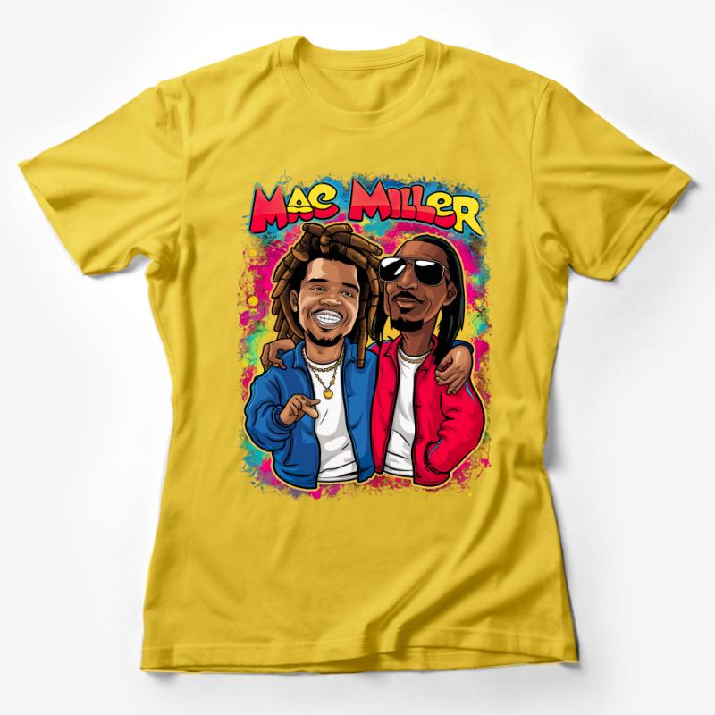 Vibrant Hip Hop Duo Graphic Tee, Colorful Music Legends T-Shirt, Urban Style Streetwear Female T-Shirt