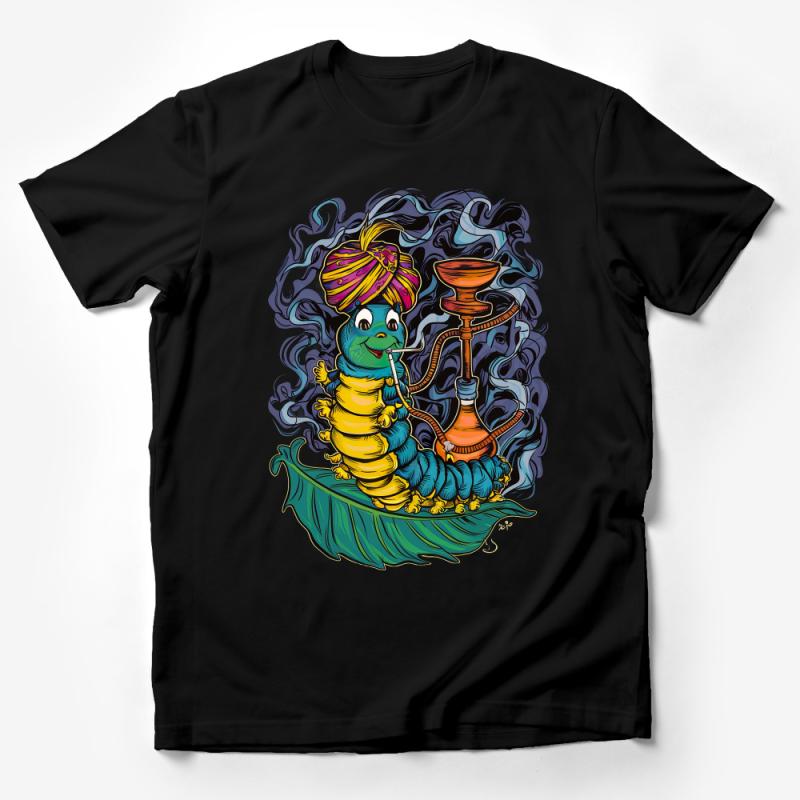 Unique Caterpillar Hookah T-Shirt, Colorful Character Illustration, Unisex Graphic Tee, Boho Chic Festival Wear, Artist Designed Shirt Male T-Shirt