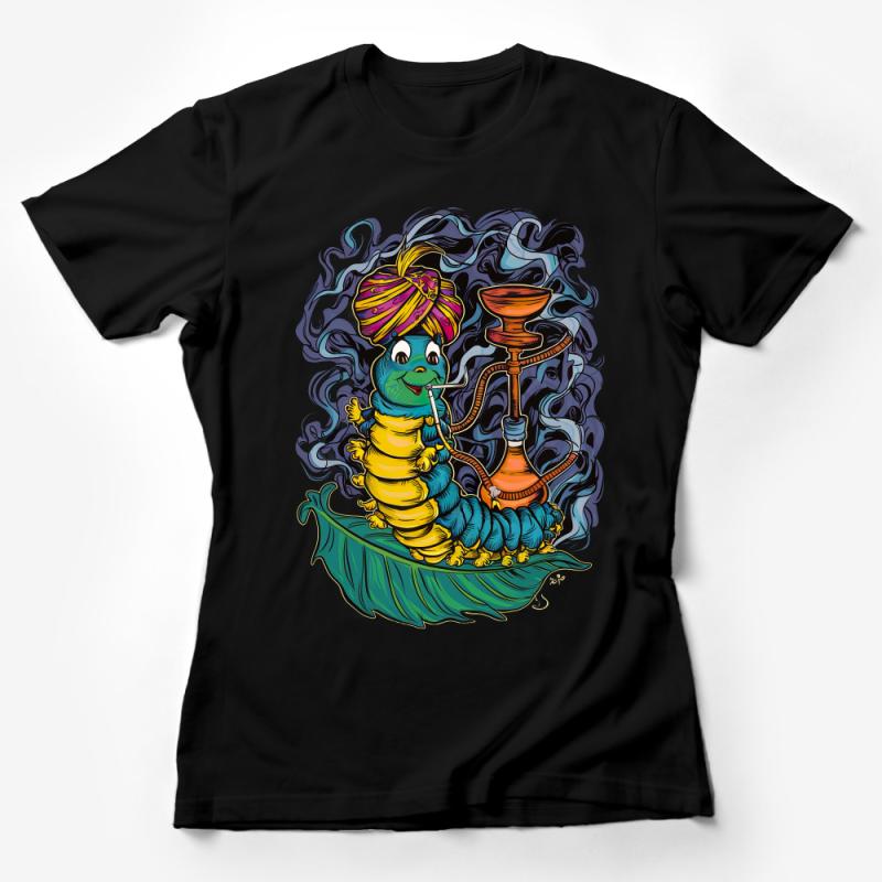 Unique Caterpillar Hookah T-Shirt, Colorful Character Illustration, Unisex Graphic Tee, Boho Chic Festival Wear, Artist Designed Shirt Female T-Shirt