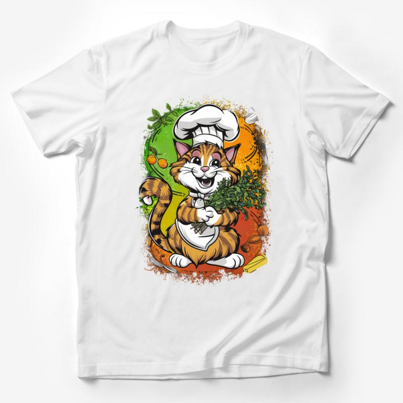 Chef Cat T-Shirt, Cartoon Cooking Kitty Tee, Funny Culinary Animal Shirt, Colorful Chef Attire, Whimsical Cook Cat Lover Gift Idea Male T-Shirt