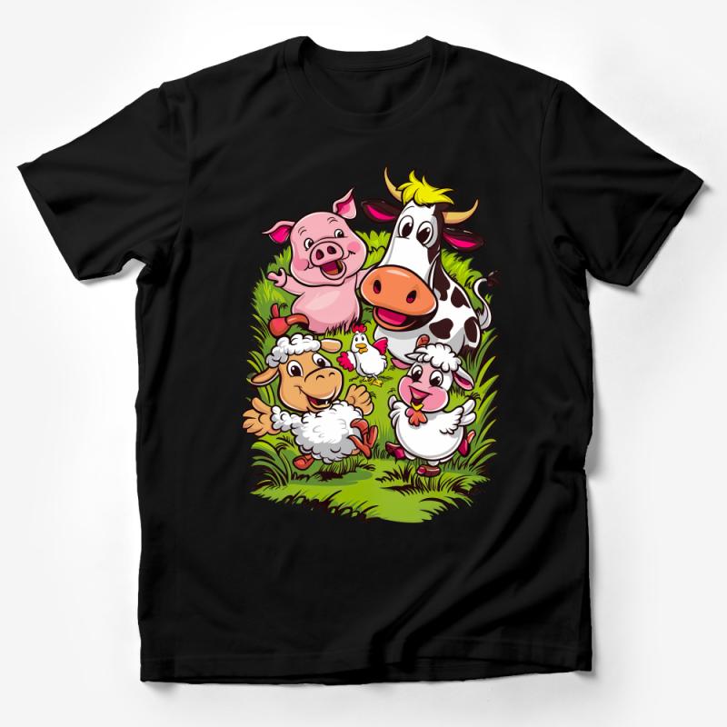 Farm Animal Friends T-Shirt, Cute Cartoon Pig Cow Sheep Chicken, Unisex Graphic Tee, Kids and Adults Casual Wear Male T-Shirt