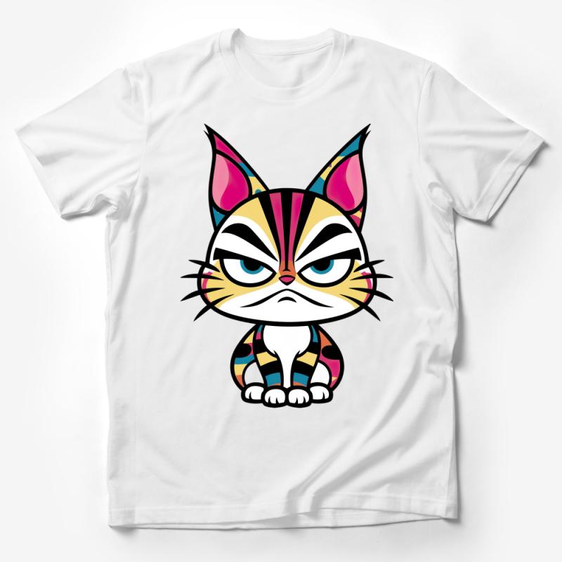 Colorful Cartoon Cat T-Shirt, Funky Feline Graphic Tee, Unisex Adult Clothing, Unique Cat Lover Gift Male T-Shirt