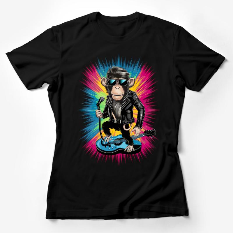 Rock Star Monkey T-Shirt, Cool Musician Monkey with Guitar, Unisex Graphic Tee, Music Lover Gift, Animal Rock Band Shirt Female T-Shirt