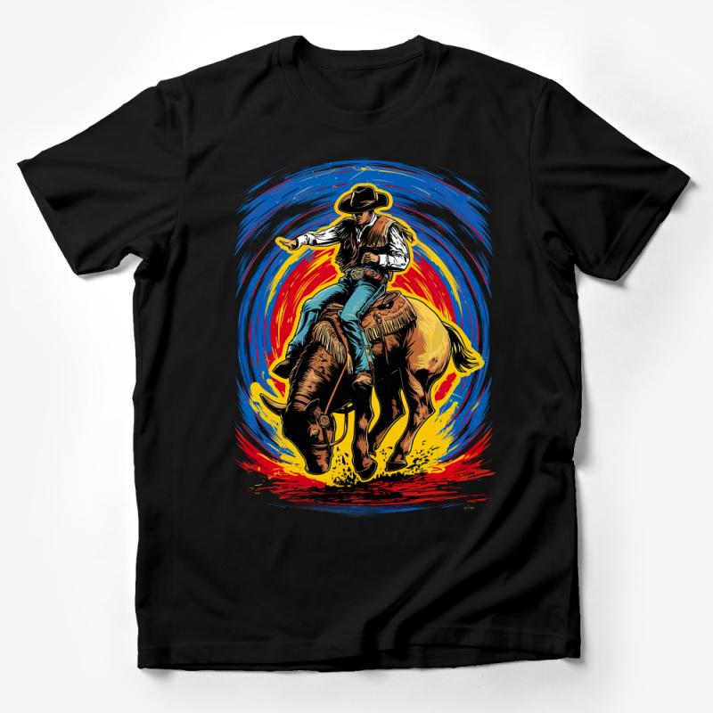 Vintage Cowboy Riding Horse T-Shirt, Western Rodeo Graphic Tee, Unisex Country Style Shirt Male T-Shirt